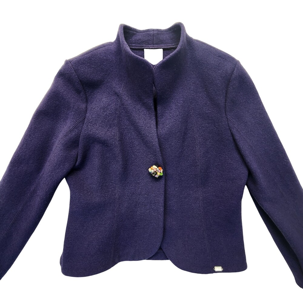 Vintage Geiger Womens Coat Jacket Size 42 Purple Beaded Brooch Button #2205